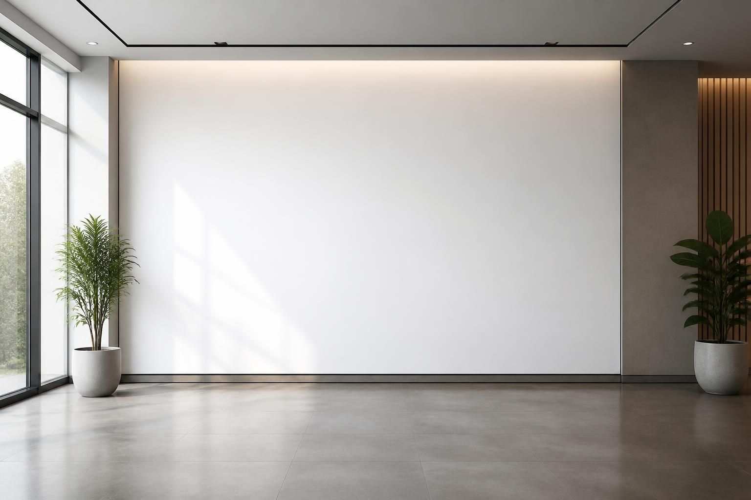Modern office interior with open space for call to action text.